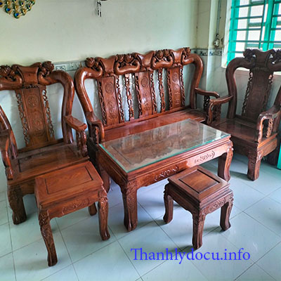 Bộ bàn ghế gỗ hương 6 món tay 12