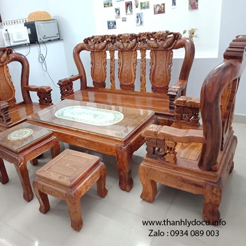 Bộ bàn ghế gỗ hương vân cột 12